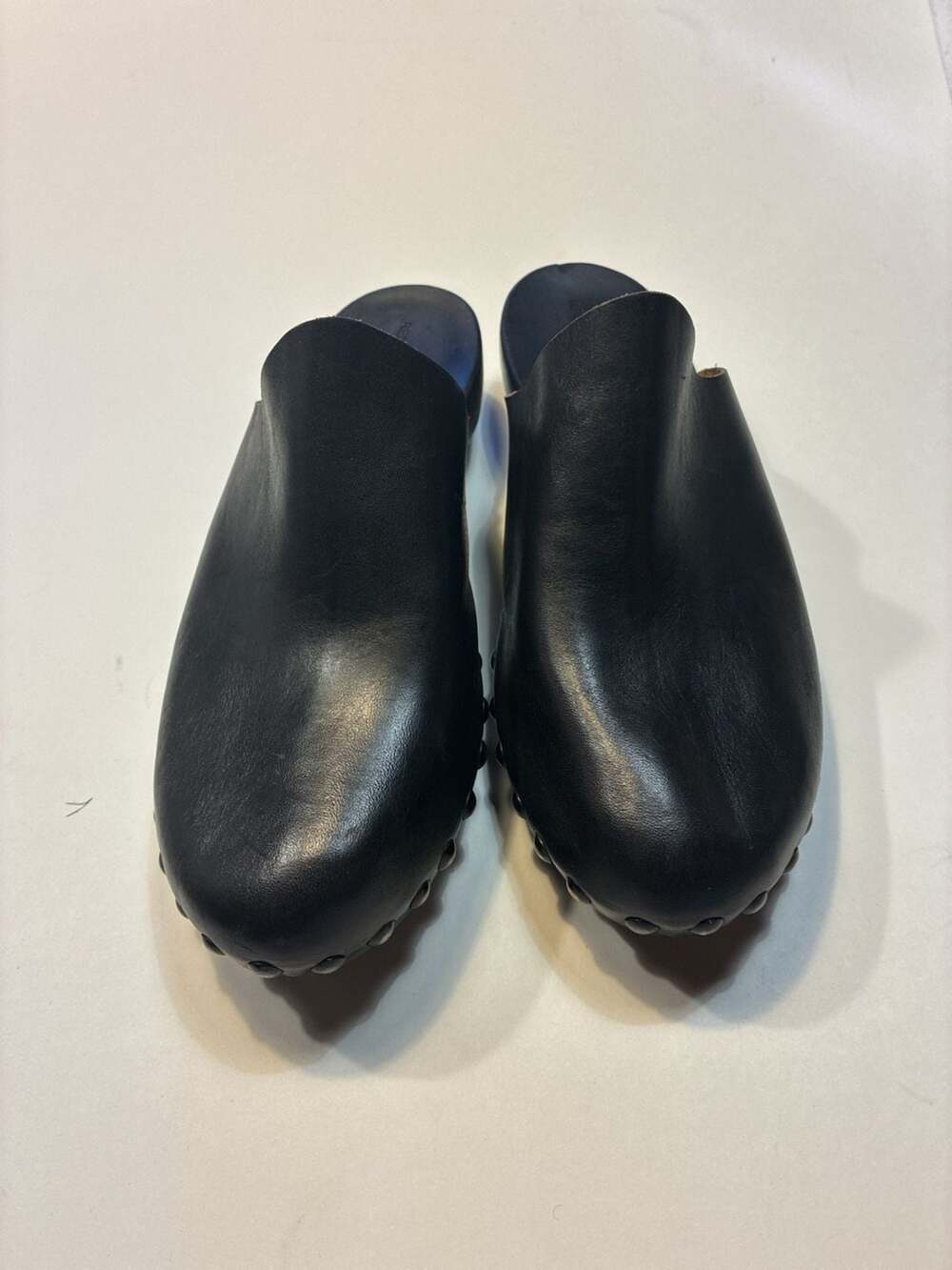 Reinhard Plank Black Leather Studded Clogs Size 42